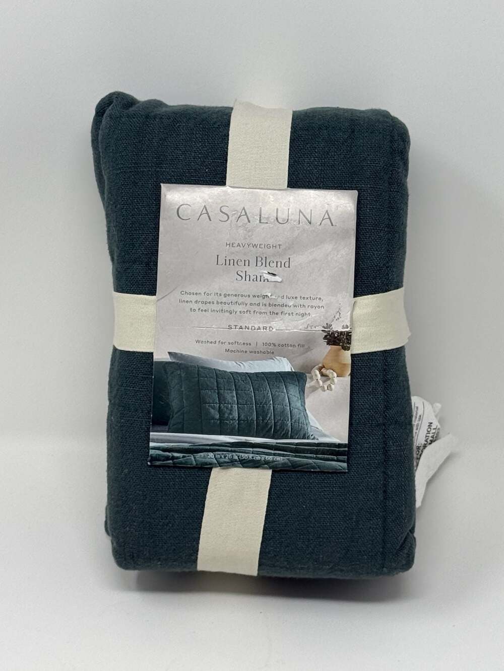 Casaluna Heavyweight Linen Blend Standard Pillow Sham, Dark Teal